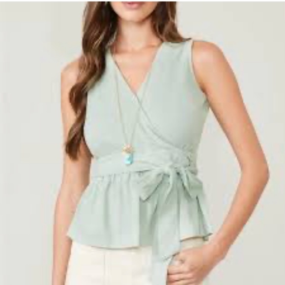 Spartina 449 Lorelei Faux Wrap Tank Top Sea Glass Large Cotton Summer Casual - Picture 13 of 13